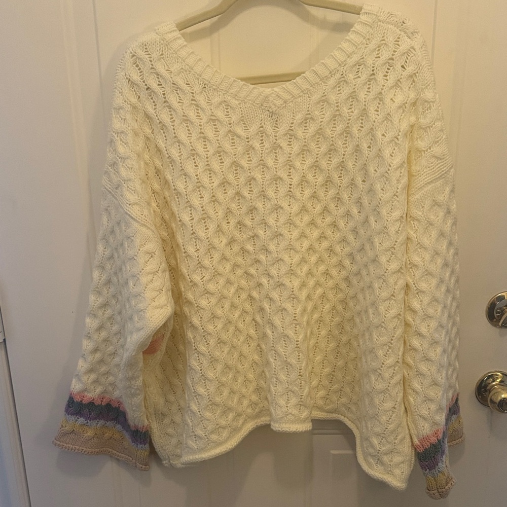POL Cream V-Neck Sweater with Pink Peace Sign - Picture 7 of 7